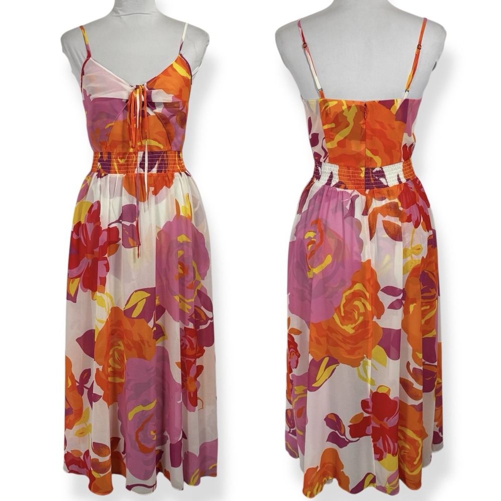 Toccin RTR Floral Maxi Dress Size 2 4 Fit & Flare Smocked Waist Tropical Resort‎